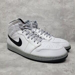 Nike Air Jordan 1 Mid White Cement Mens Size 13 Basketball Shoes Sneakers Black
